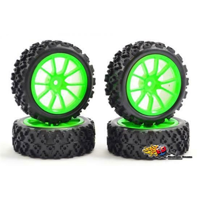 FASTRAX Gomme Strada/Rally 1/10 montate su cerchio Verde Fluorescente 10 raggi (4) - FAST0073G